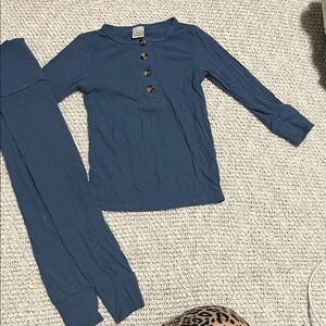 Lou Lou Blue Ribbed Button-Up Pajama Set 12-24m